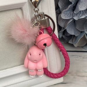 Pink Bunny Charm Keychain with Wristlet Strap